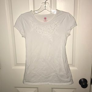 White ruffle shirt with tie in back